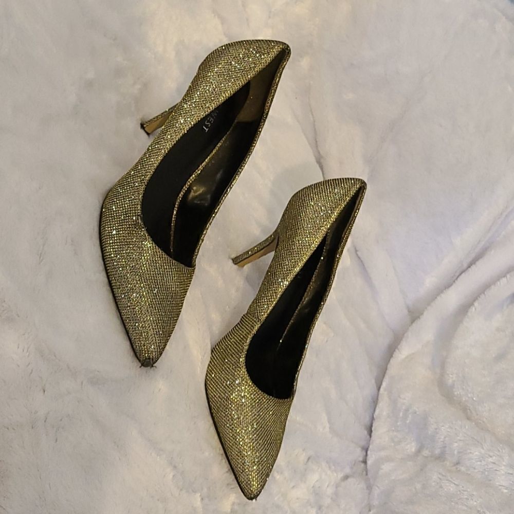 Nine West Gold Glitter Heels